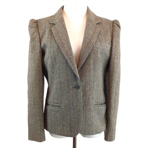 Fleet Street silk & wool fitted blazer, one button jacket, herringbone sz 11/12